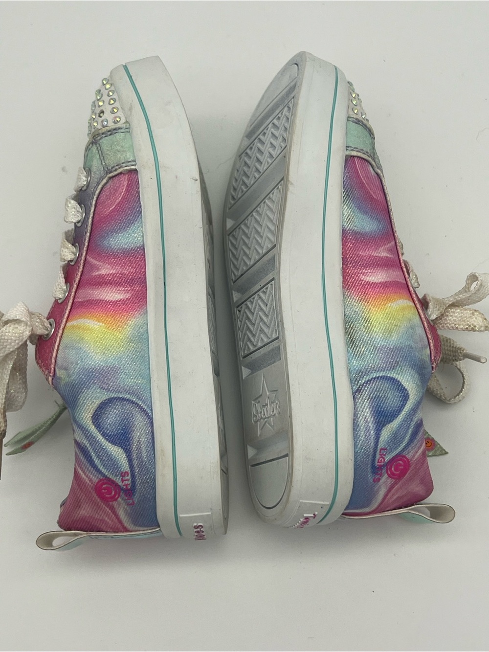 Skechers girls size 13.5 Kids Rainbow Tie-Dye bling Toe no tie zip sneakers - Picture 7 of 8